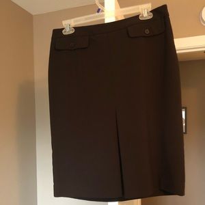Dark Brown Pencil Skirt with Front Pleat